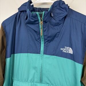 The North Face Windwall Jacket Mens Medium Blue Hooded Half Zip Windbreaker‎